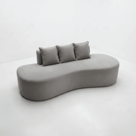 Sofá Tóquio Puff Orgânico Suede 200cm com 3 Almofadas Design Curvo Luxo para Sala e Recepção:Cinza