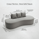 Ver imagem 2 de Sofá Tóquio Puff Orgânico Suede 200cm com 3 Almofadas Design Curvo Luxo para Sala e Recepção:Cinza
