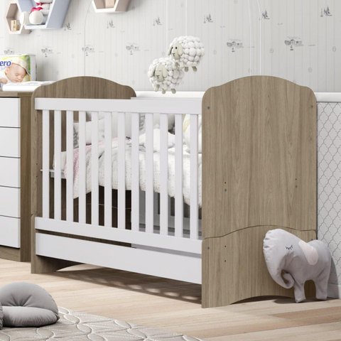 Berço Mini-cama Quarto para Bebê 2 em 1 - Bala de Menta - Rústico / Branco