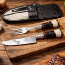 Ver imagem 2 de Faca e Garfo Urutu Inox 5P. Gaúcha Churrasco Chifre Osso