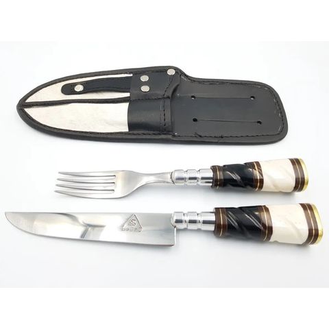 Faca e Garfo Urutu Inox 5P. Gaúcha Churrasco Chifre Osso