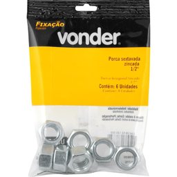 Porca Sextavada de 1/2'' Rosca Unc Cartela c/ 6 peças Vonder - 3
