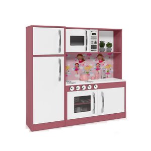 Cozinha Completa Brinquedo Infantil Refrigerador Diana:branco/rosa