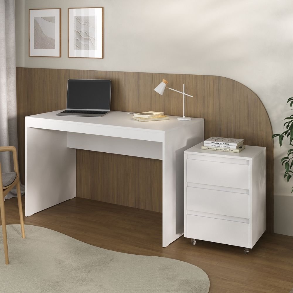 Conjunto Escrivaninha Mesa e Gaveteiro com Rodízios 3 Gavetas Cáli