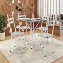 Ver imagem 1 de Conjunto Sala de Jantar Mesa Quadrada 70cm Tampo Granito com 4 Cadeiras Milla Branco/Madeira Cedro/Ocre