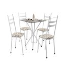 Ver imagem 2 de Conjunto Sala de Jantar Mesa Quadrada 70cm Tampo Granito com 4 Cadeiras Milla Branco/Madeira Cedro/Ocre
