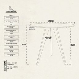 Mesa de Jantar Redonda Base Tripé em Madeira Maciça 80 Cm - 2