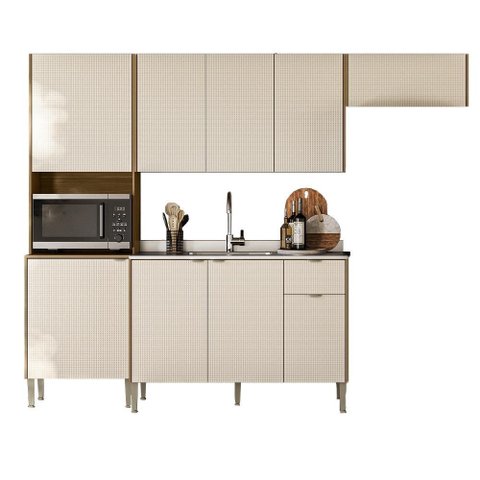 Cozinha Completa Soul com Balcão para Pia 9 Portas Nicho P/ Micro-ondas Mdp 2,49m - Freijó/soft