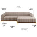 Ver imagem 3 de Sofá 2,55M 4 Lugares com Chaise Direito Pés Gold Molino C-107 Linho Bege