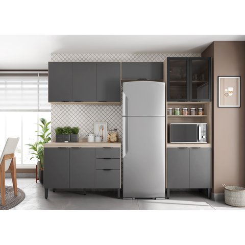 Cozinha Modulada Firenze 05 Peças 2pt Vidro Avena/grafito