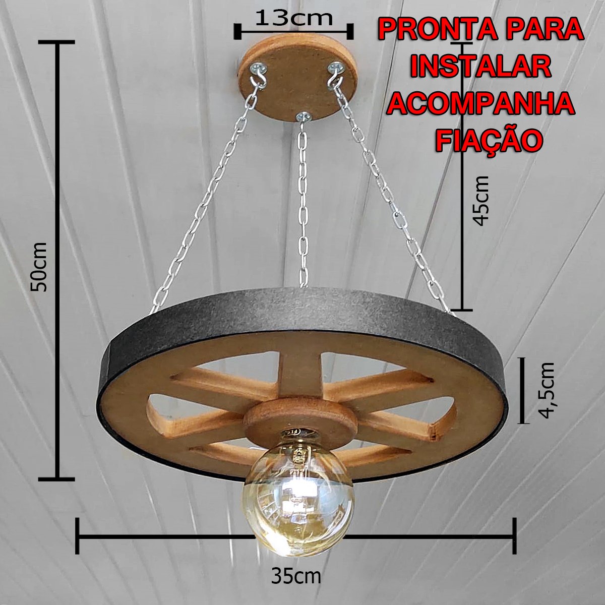 Luminária Roda De Carroça 1 Bocal 35 cm Diâmetro 110/220 V - 2