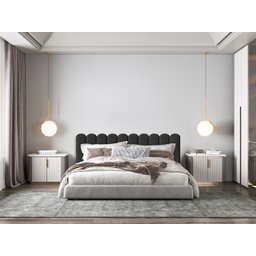 Cabeceira Nuvem Preta Modular Estofada Para Cama Box Casal - 7 módulos - 4