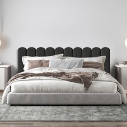 Cabeceira Nuvem Preta Modular Estofada Para Cama Box Casal - 7 módulos - 3