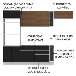 Cozinha Completa Safira com Armário e Balcão Preto Madesa - 5