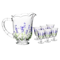 Cj Lyor Jarra 6 Tçs Cristal Lavanda Hand Painting 1,3l/240ml - 1
