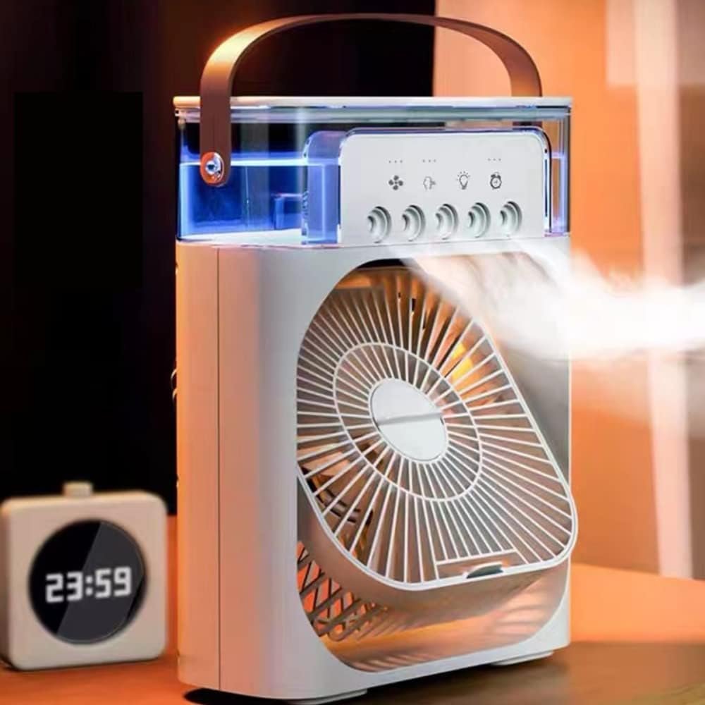Mini Refrigerador de Ar Ventilador Umidificador Climatizador Agua e Gelo com Led Portátil - 6