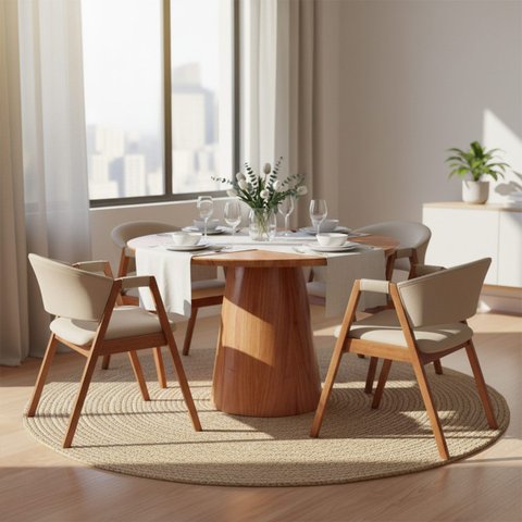 Mesa de Jantar Redonda para 4 Lugares 120cm Liz Base Cone Amadeirado Ccs
