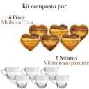 Ver imagem 3 de Jogo de Xícara Pires Madeira Mesa Posta Café da Manha
