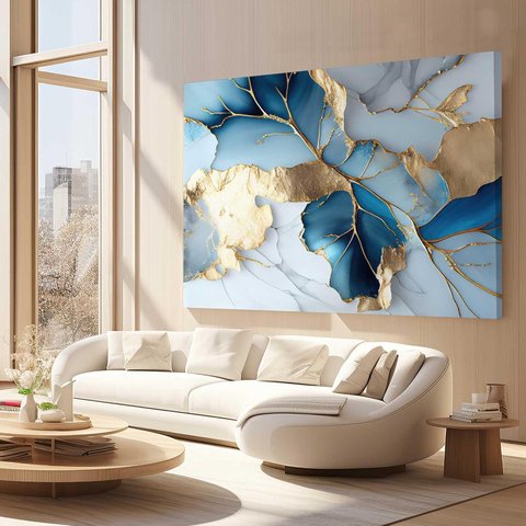 Quadro Decorativo Azul Marmore Modernos Elegantes para Sala de Estar Grande