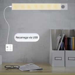 Luminária Led Sensor Presença Armário Recarregável 30cm 3W Branco Quente - 6
