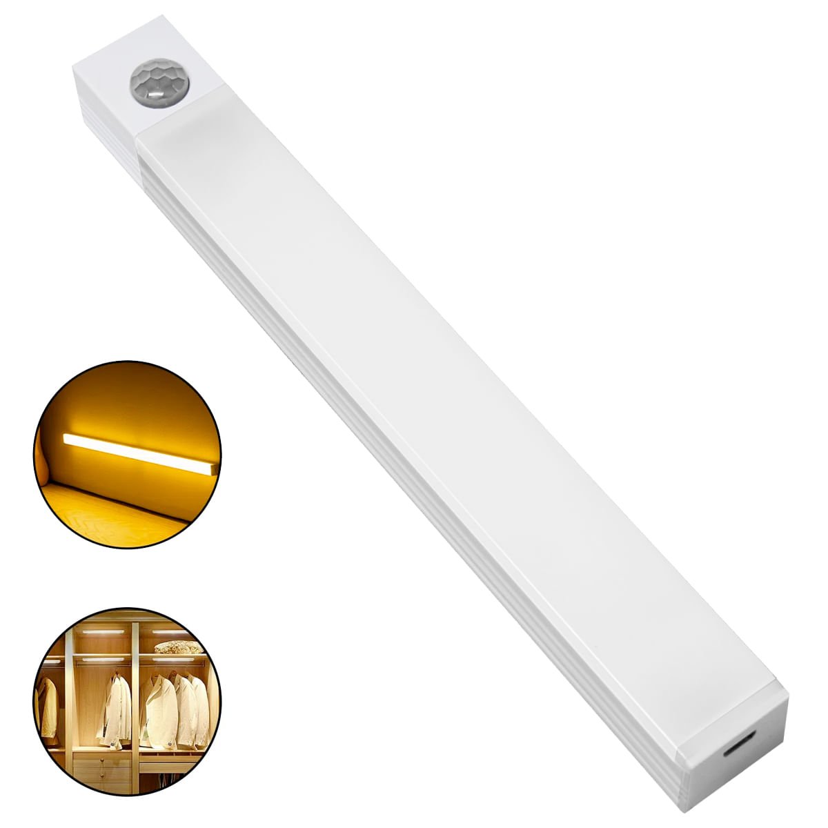Luminária Led Sensor Presença Armário Recarregável 30cm 3W Branco Quente