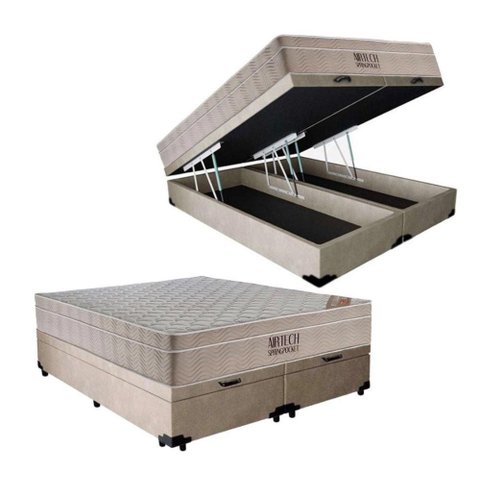 Cama Box Baú com Colchão de Molas Ensacadas Ortobom Airtech Queen 158cm