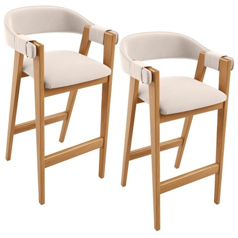 Kit 02 Banquetas Alta Bar Cozinha Sala de Jantar Bar Nadja L02 Suede Bege - Lyam Decor