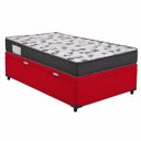 Ver imagem 1 de Cama Box Baú Solteiro Blindado Suede Vermelho + Colchão Solteiro de Espuma - Ortobom ISO 100