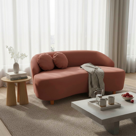 Namoradeira Sofá Feijão Cancún 130cm Orgânica Bouclé Terracota