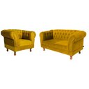 Ver imagem 1 de Conjunto Sofá Namoradeira Chesterfield Capitone Suede Amarelo Decorativa / Sala, Tv, Estar, Recepção