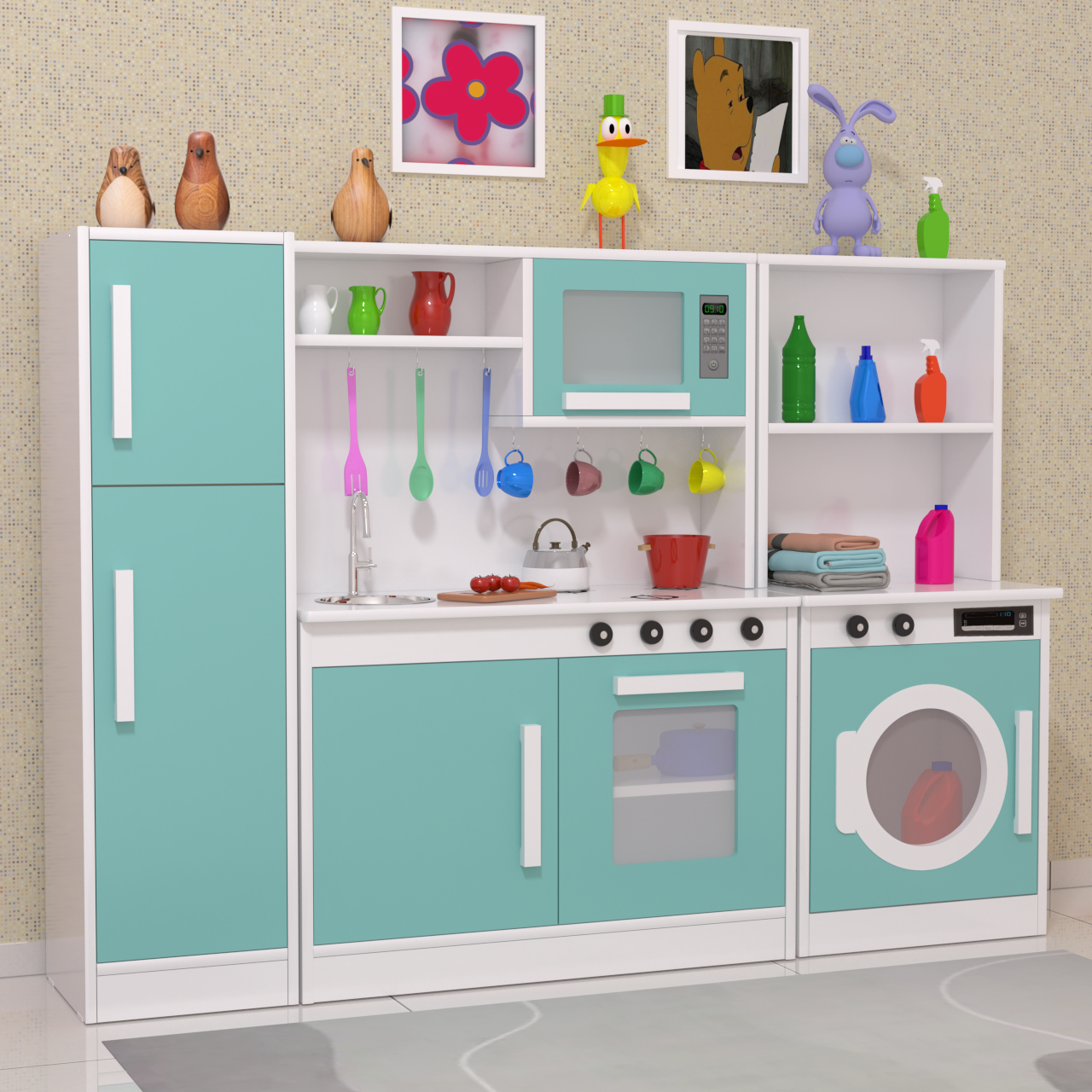 Lavanderia Infantil Menta com Cozinha + Geladeira 100% Mdf - 2