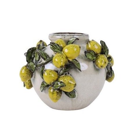 Vaso Decorativo Limao Siciliano Branco e Amarelo