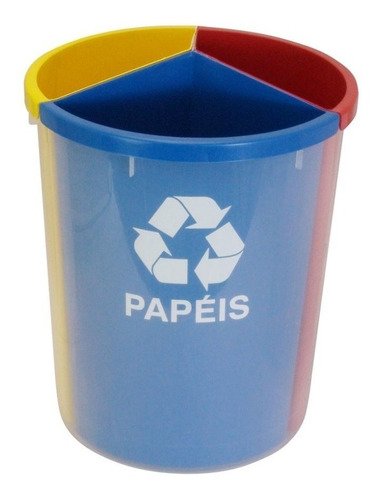 Lixeira Mix 25 Litros Coleta Seletiva com 3 Divisões Cor:amarelo - Azul - Vermelho - 5