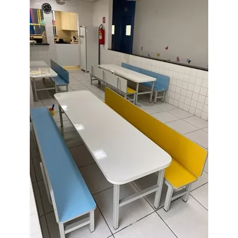 Conjunto Mesa Refeitório Infantil com Bancos Separados com Encosto