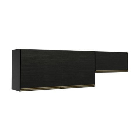 Kit 2 Armários de Cozinha Aéreos 190cm 3 Portas Florença Multimóveis MP2440 Preto