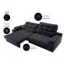 Ver imagem 5 de Sofá Santiago 3 Lugares Retrátil e Reclinável 200cm Preto Suede