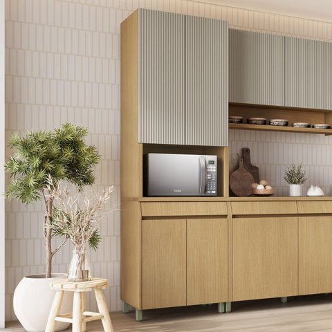 Paneleiro 4 Portas 1 Gaveta Simone Mendes 100% MDF Marrom/Carvalho/Greige