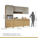 Ver imagem 6 de Cozinha Completa Modulada 5 Peças 12 Portas 5 Gavetas Simone Mendes 270cm 100% MDF Cinza/Carvalho/Greige