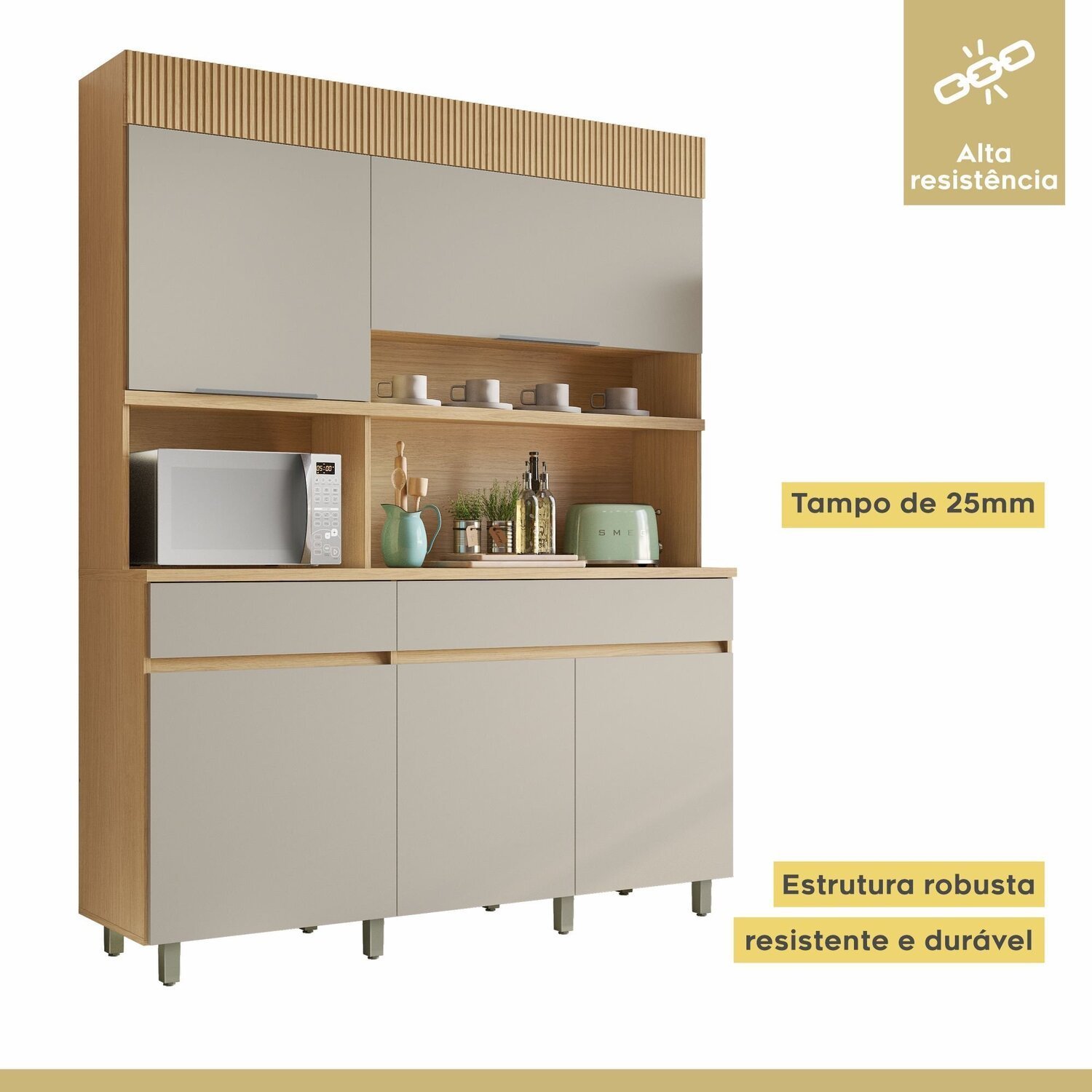 Cozinha Compacta 5 Portas 2 Gavetas Realeza 160cm 100% Mdf - 11