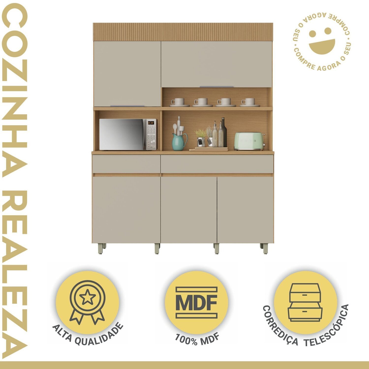 Cozinha Compacta 5 Portas 2 Gavetas Realeza 160cm 100% Mdf - 12