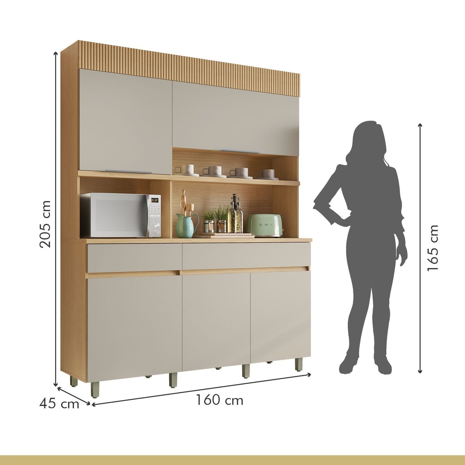 Cozinha Compacta 5 Portas 2 Gavetas Realeza 160cm 100% Mdf - 3