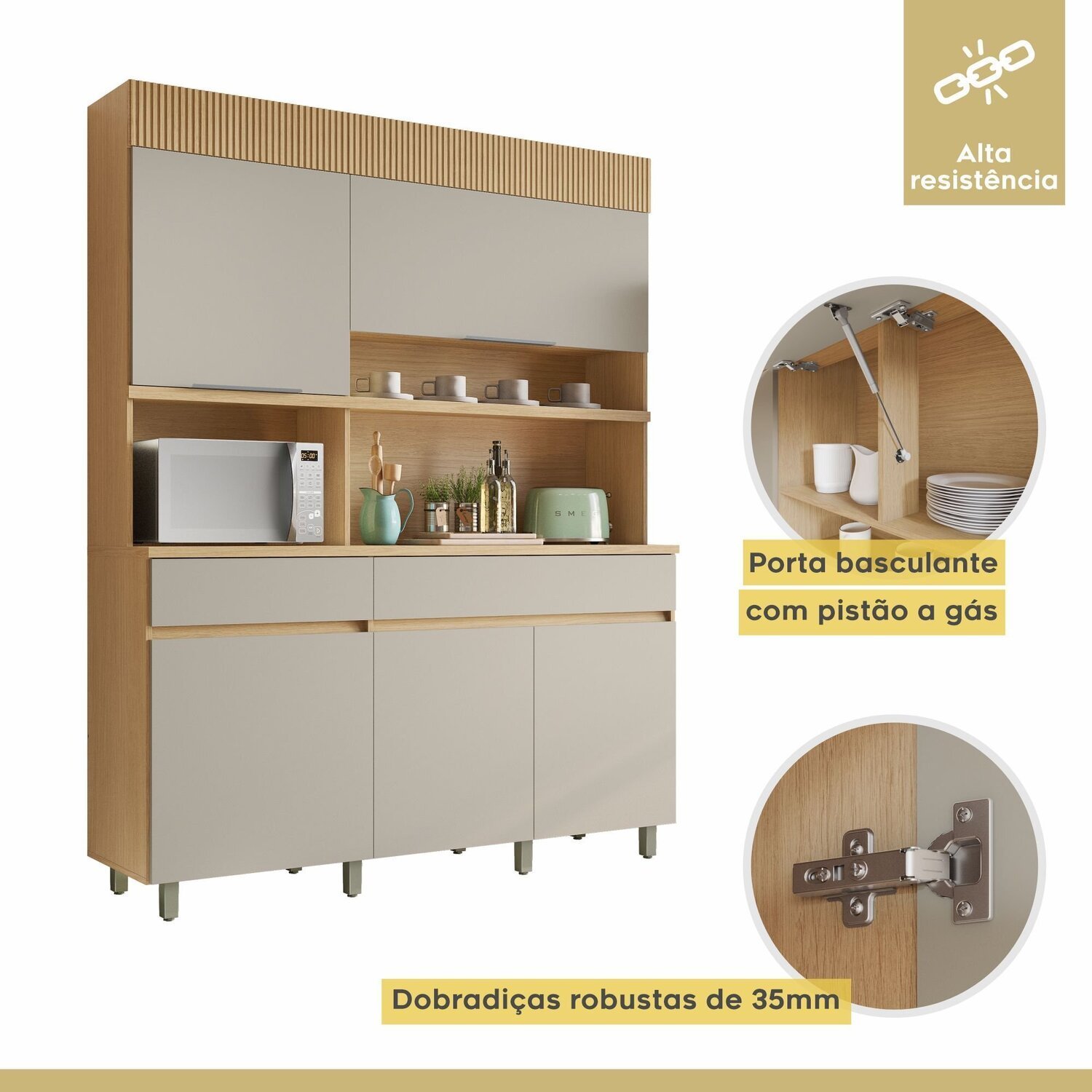 Cozinha Compacta 5 Portas 2 Gavetas Realeza 160cm 100% Mdf - 4