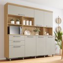 Ver imagem 1 de Armário de Cozinha 7 Portas 2 Gavetas Nobreza 210cm 100% MDF Cinza/Carvalho/Greige