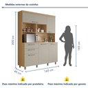 Ver imagem 4 de Armário de Cozinha 5 Portas 2 Gavetas Nobreza 160cm 100% MDF Cinza/Carvalho/Greige