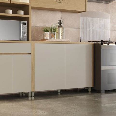Balcão 2 Portas 120cm Condessa 100% MDF Cinza/Carvalho/Greige