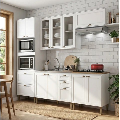Cozinha Completa Modulada 100% MDF 5 Peças com Torre Quente e Balcão sem Tampo Classy Yescasa Branca