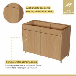 Balcão 2 Portas 2 Gaveta sem Tampo 120cm Simone Mendes 100% Mdf - 9