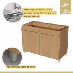 Balcão 2 Portas 2 Gaveta sem Tampo 120cm Simone Mendes 100% Mdf - 4