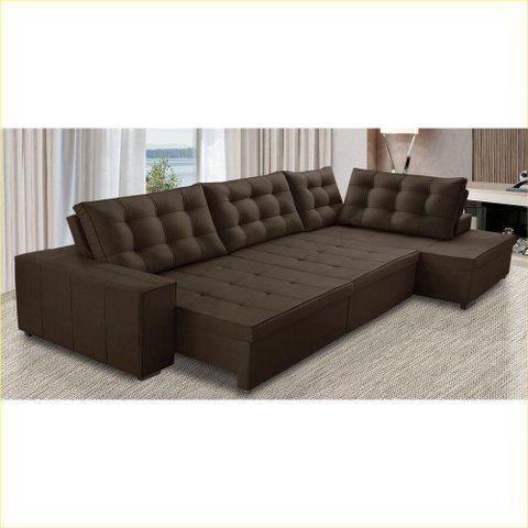 Sofá de Canto Retrátil e Reclinável com Molas 3,40x2,00 Julia Suede Marrom Rover & Beato