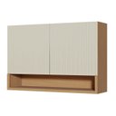 Ver imagem 3 de Armário Aéreo 2 Portas Simone Mendes 120cm 100% MDF Marrom/Carvalho/Greige